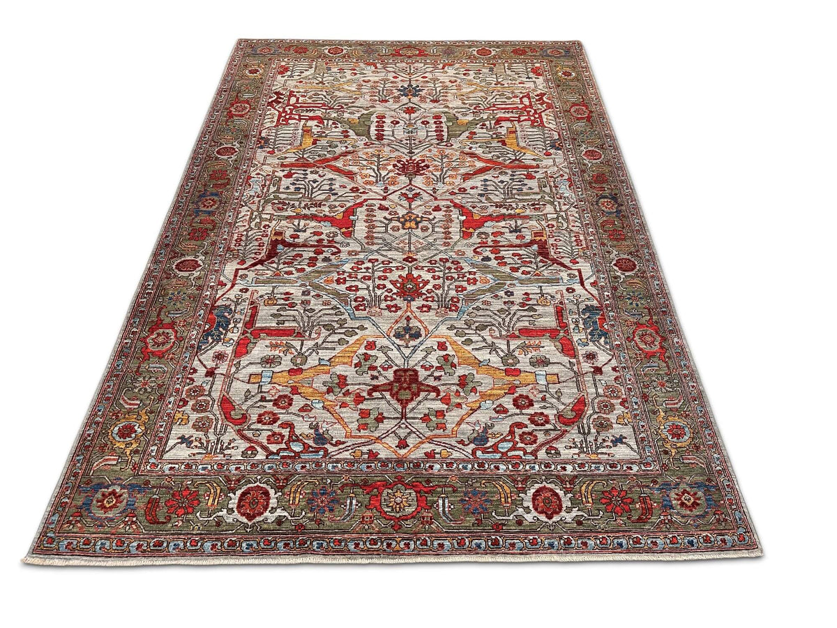 Faryab - Gerus Bidjar (6'01"x8'10") light gray/dark sage