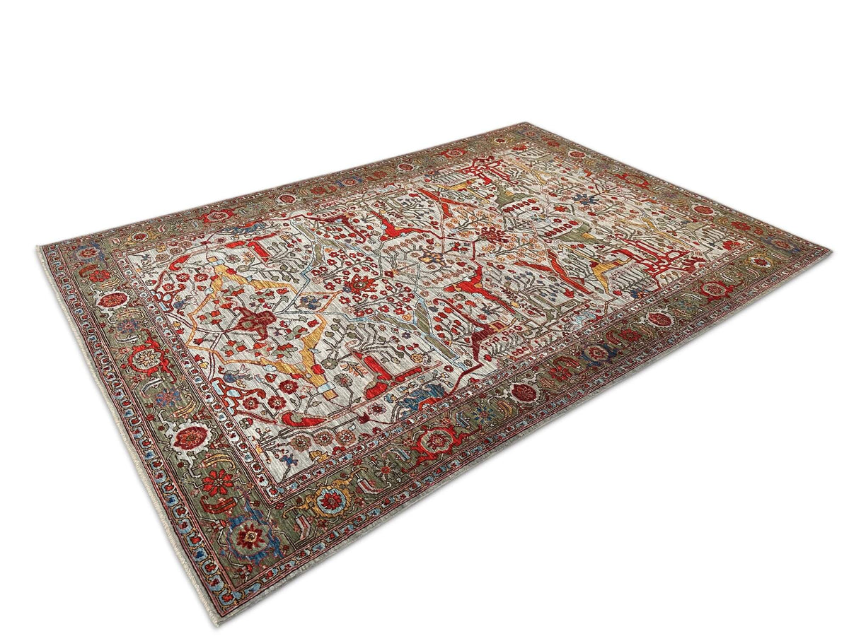 Faryab - Gerus Bidjar (6'01"x8'10") light gray/dark sage