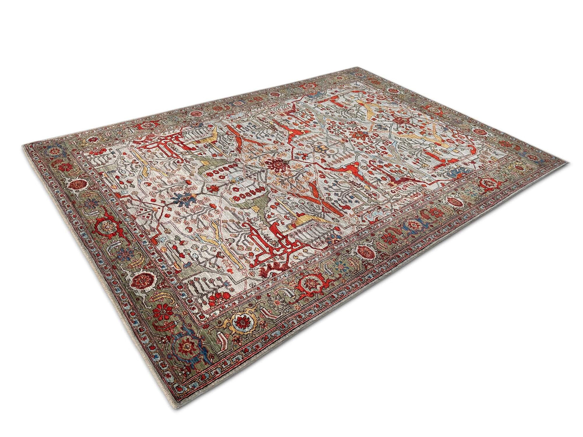 Faryab - Gerus Bidjar (6'01"x8'10") light gray/dark sage