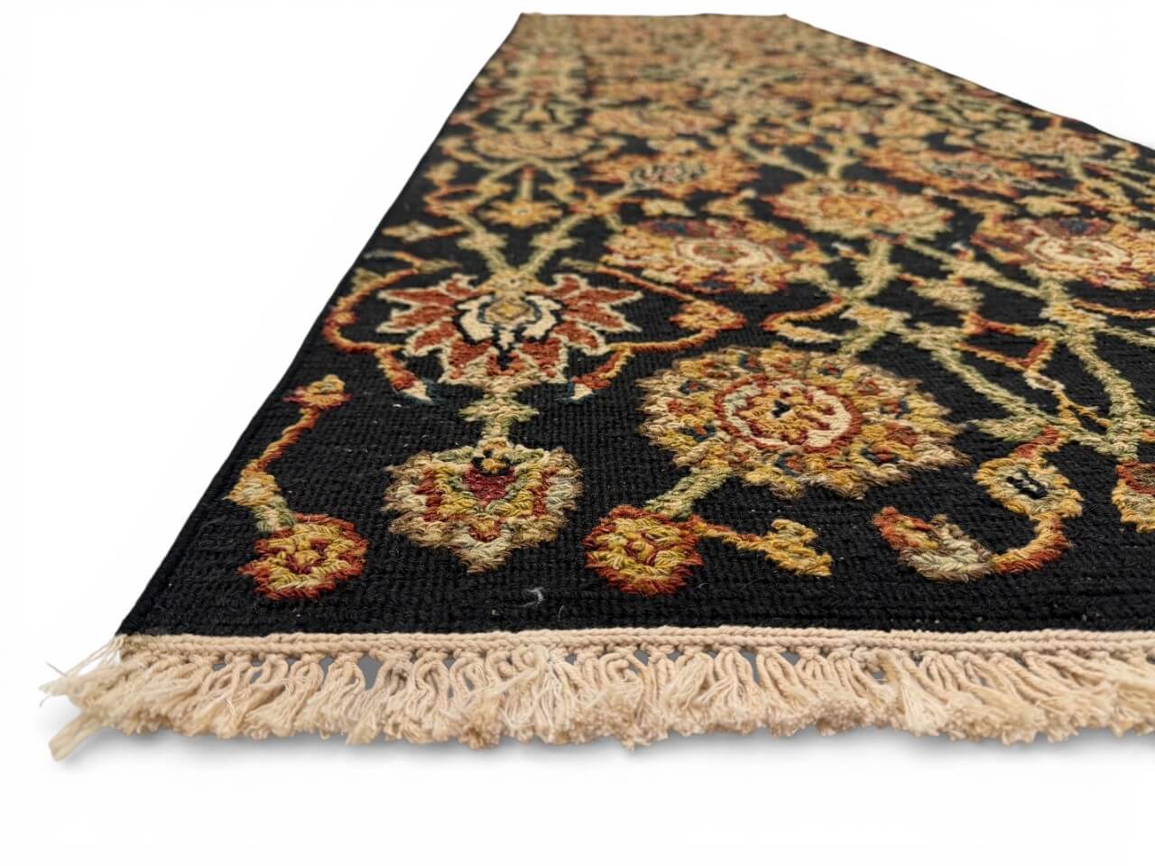 Reversible/2-Sided Flat Weave Floral Design (8' Runner) black