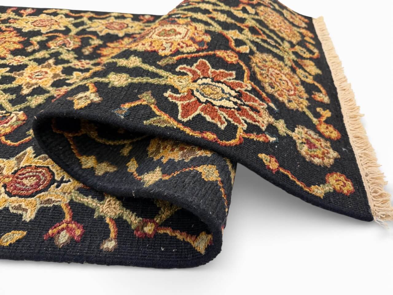 Reversible/2-Sided Flat Weave Floral Design (8' Runner) black