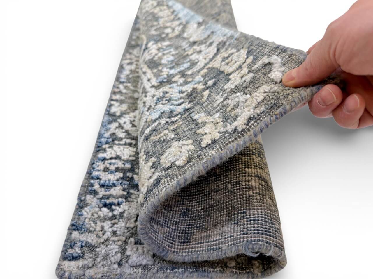 Transitional Bamboo & Distressed Wool (2x3) blue