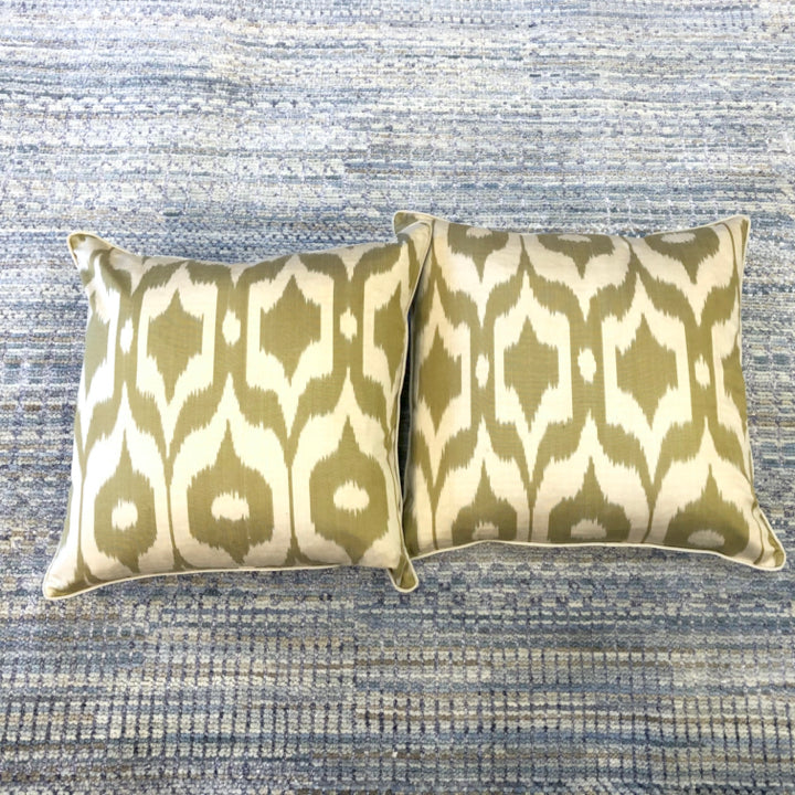 Silk Ikat Pillows (15" Square) olive/ivory