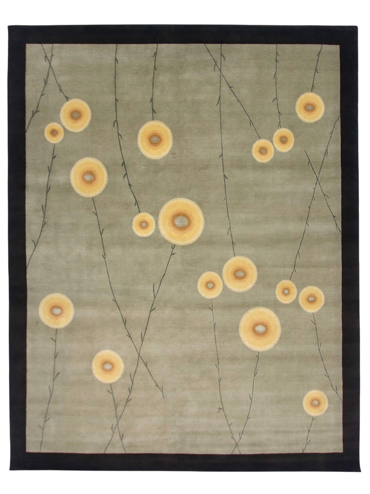 Tibetan 100 - Abstract Blossom w. silk accents (8'00"x10'00") sage/dark forest/light gold