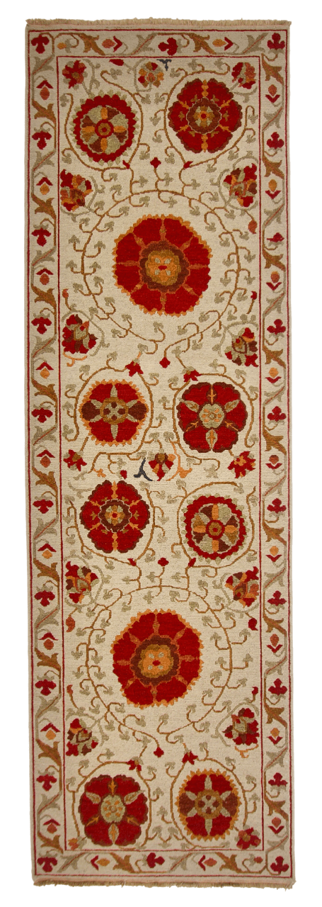Reversible/2-Sided Soumak Flat Weave (3x10 Runner) ivory/red