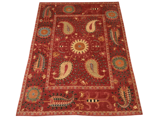 Suzani with Genuine Silk (9'02"x12'01") red