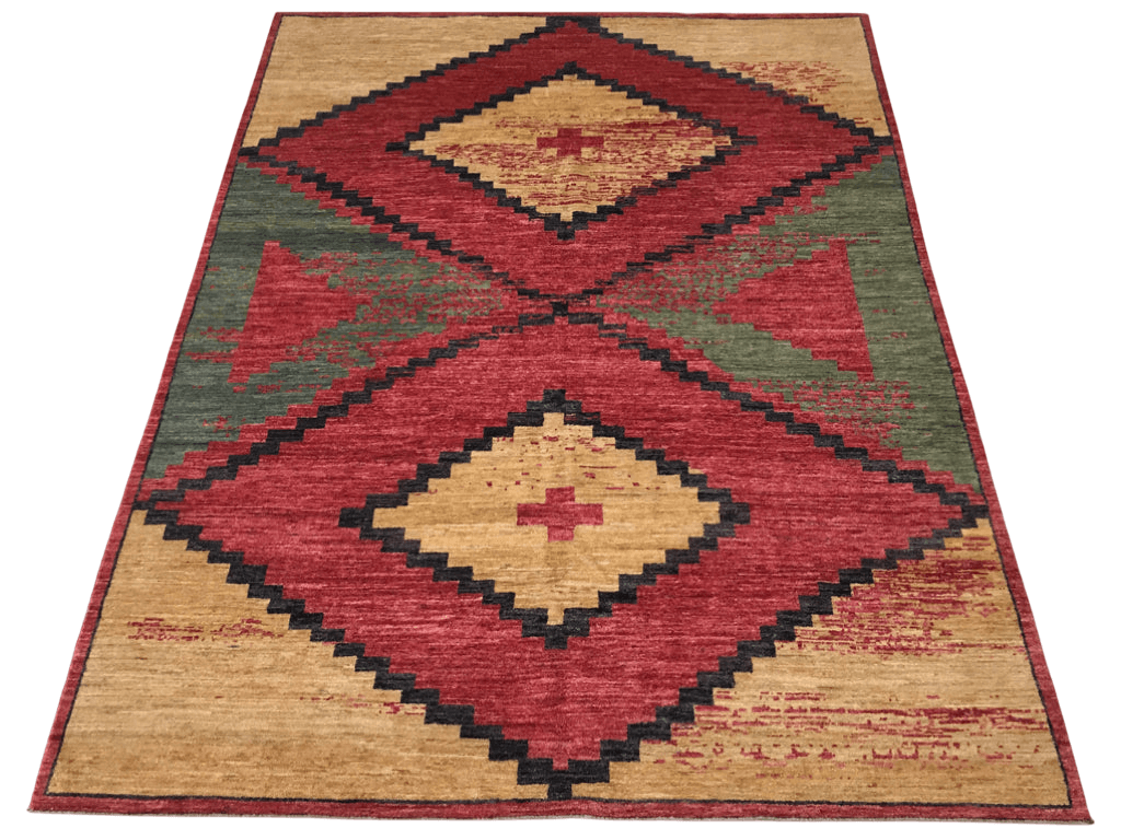 Southwest-Inspired Gabbeh (7'10"x10'00") red/gold/green