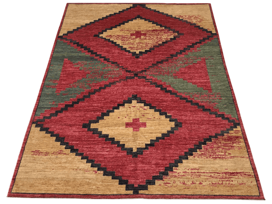 Southwest-Inspired Gabbeh (7'10"x10'00") red/gold/green