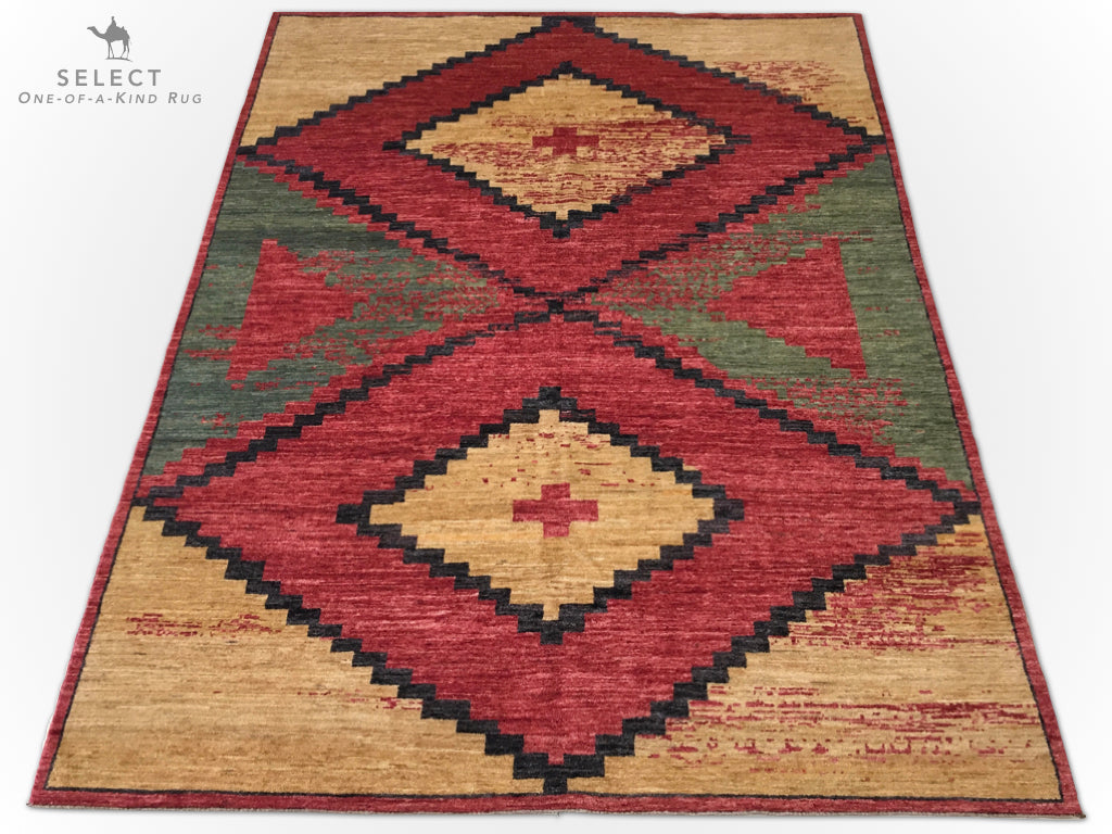 Southwest-Inspired Gabbeh (7'10"x10'00") red/gold/green