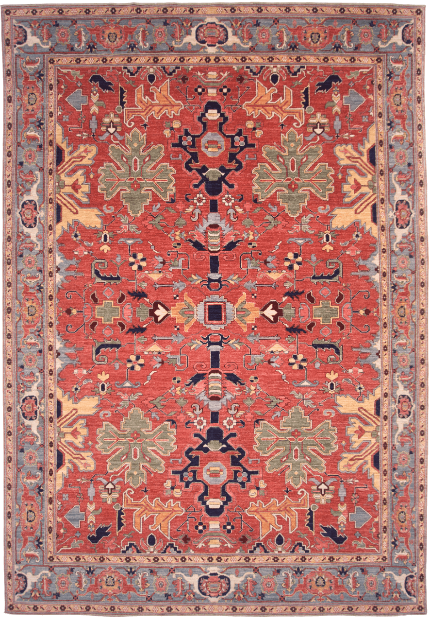 Afghan Heriz (9'07'x13'09") lt.red/lt.blue