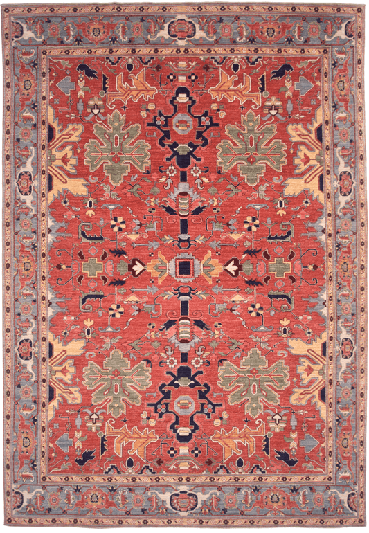 Afghan Heriz (9'07'x13'09") lt.red/lt.blue