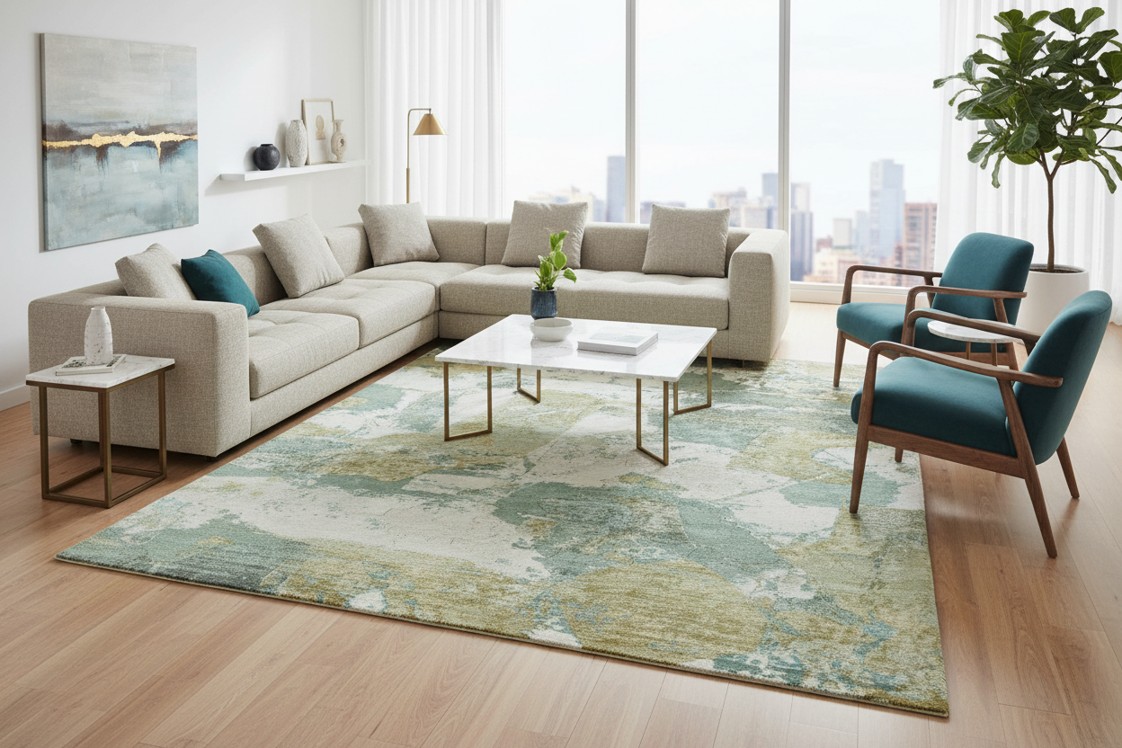 Ontario Collection 111672 Green Tones/Ivory Abstract