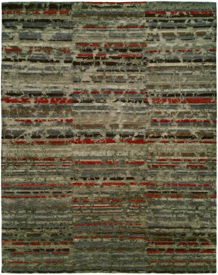 Olympia Collection - Grey Multi - black, red, grey, and other colors in lines with marbled effect over entire rug.