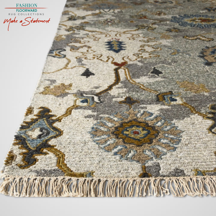 Reversible/2-Sided Erased Oushak Design (6' Square) lt.green/ivory