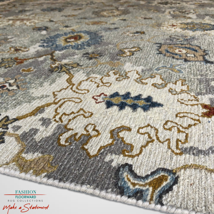 Reversible/2-Sided Erased Oushak Design (6' Square) lt.green/ivory