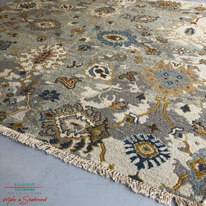 Reversible/2-Sided Erased Oushak Design (6' Square) lt.green/ivory