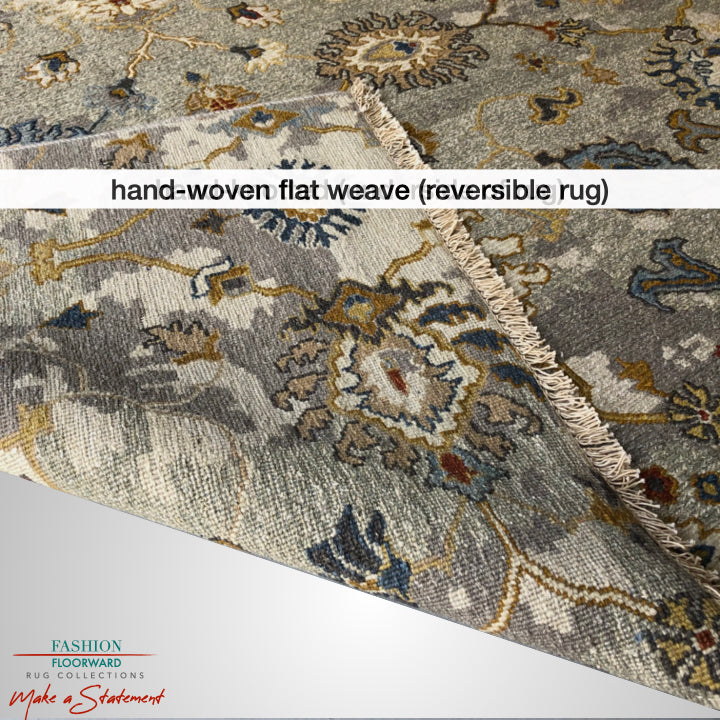 Reversible/2-Sided Erased Oushak Design (6' Square) lt.green/ivory