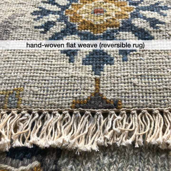 Reversible/2-Sided Erased Oushak Design (6' Square) lt.green/ivory