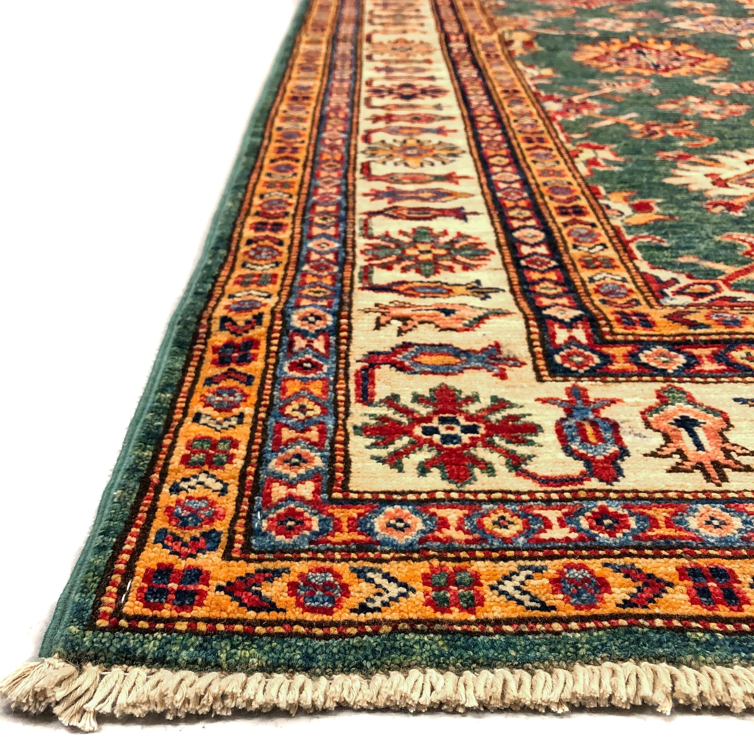 Super Kazak (4'x9' Runner) green/ivory – Kirishian Rugs