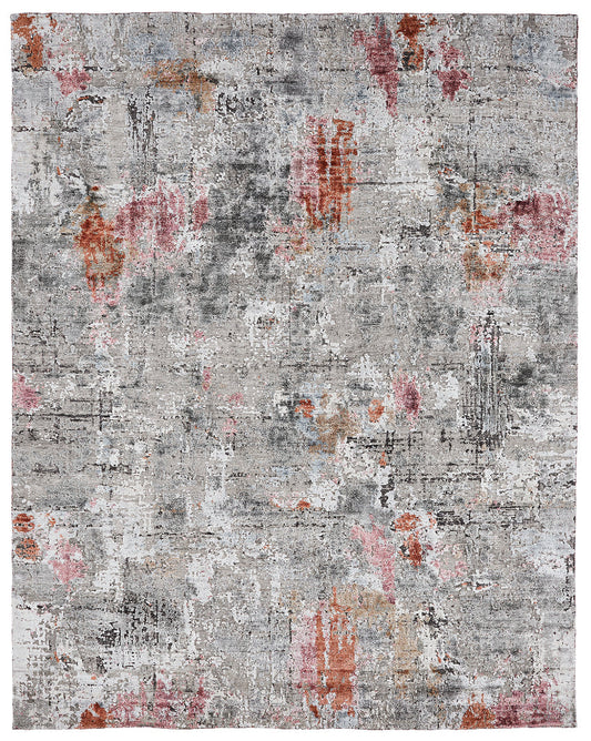 Contemporary Bamboo & Distressed Wool (6x9) gray/pink