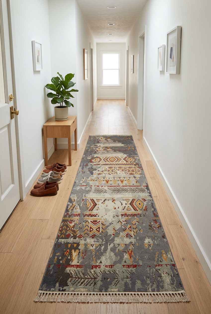 Reversible / 2-Sided Soumak-Style Flat Weave (8'Runner) gray/rust