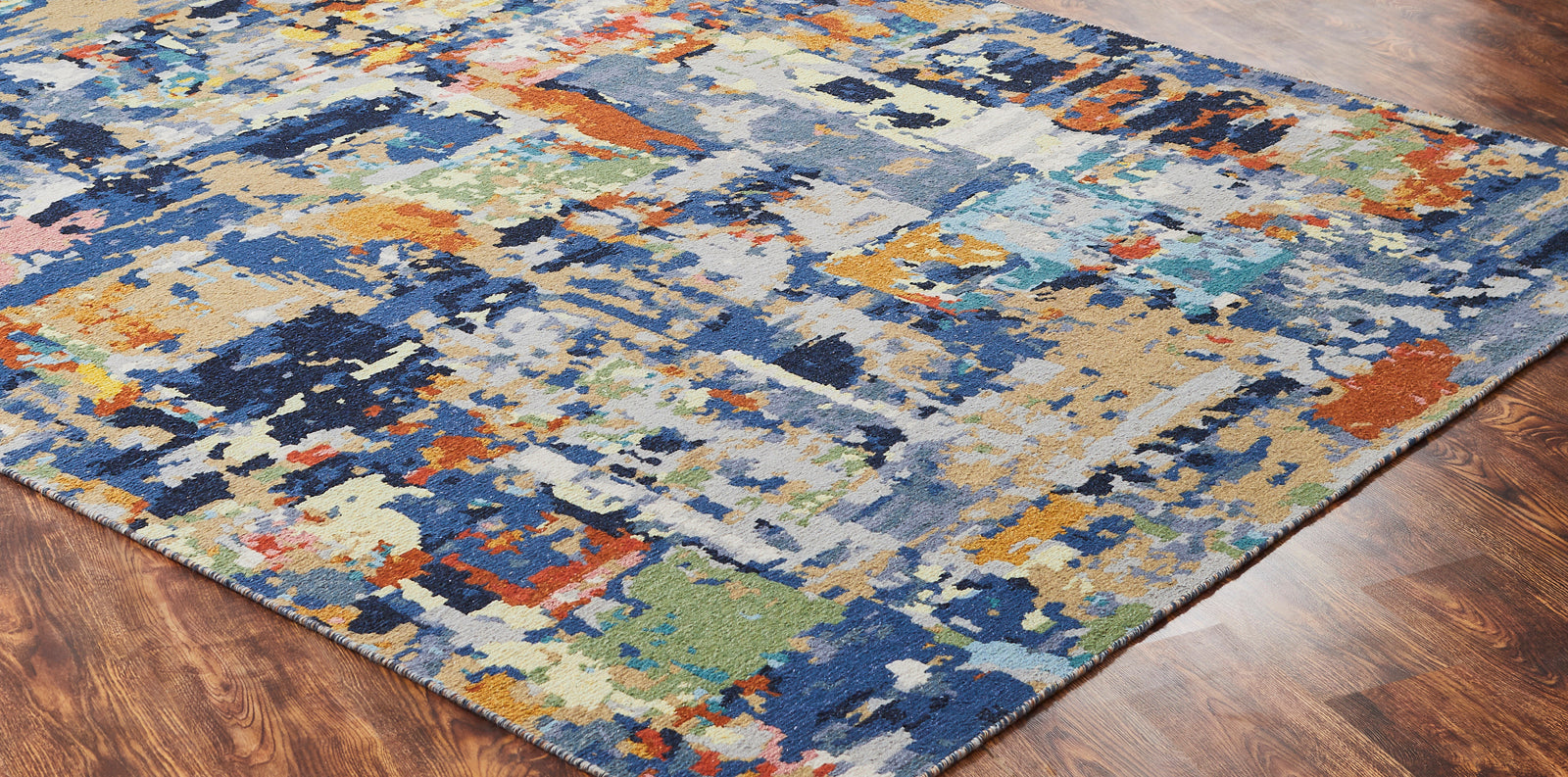 Side angle of Blue, Red Multi Color Abstract Sullivan Collection Area Rug