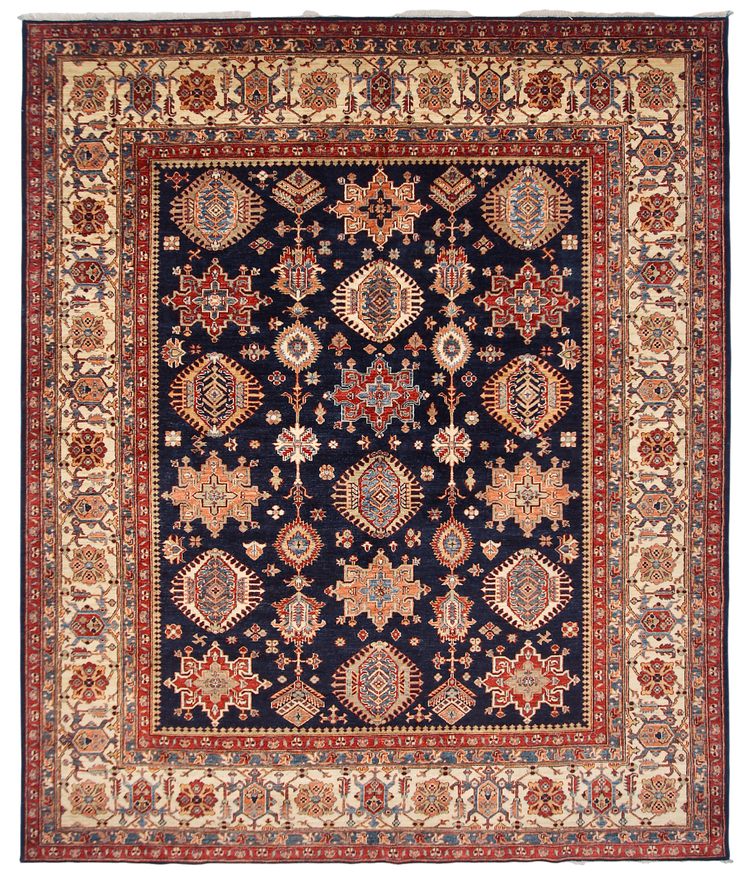 Super Kazak (8'00"x9'08") indigo/ivory