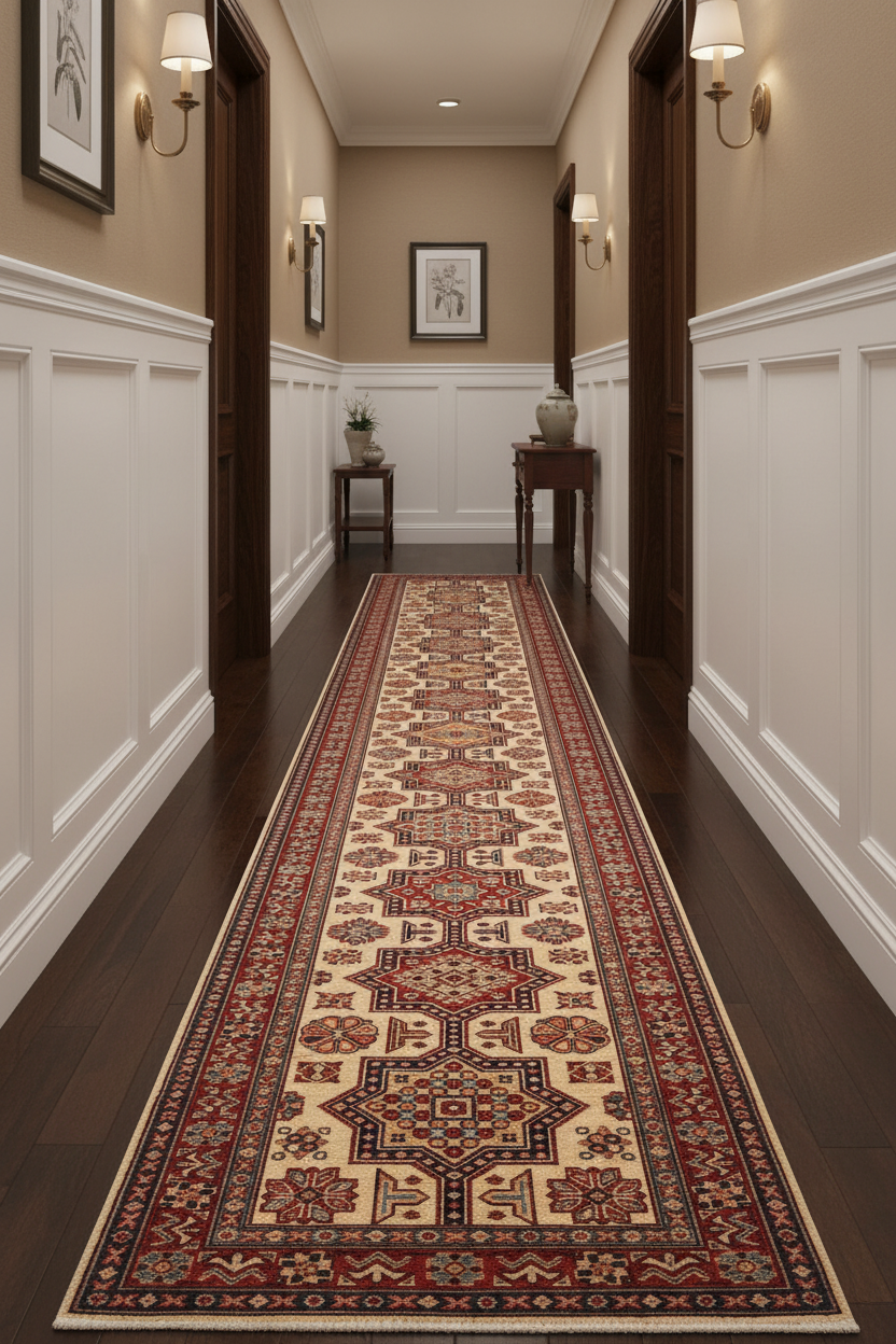 Super Kazak (2'08"x9'10") ivory/red