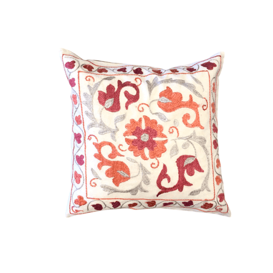 Silk-Embroidered Suzani Pillow (14" Sq)