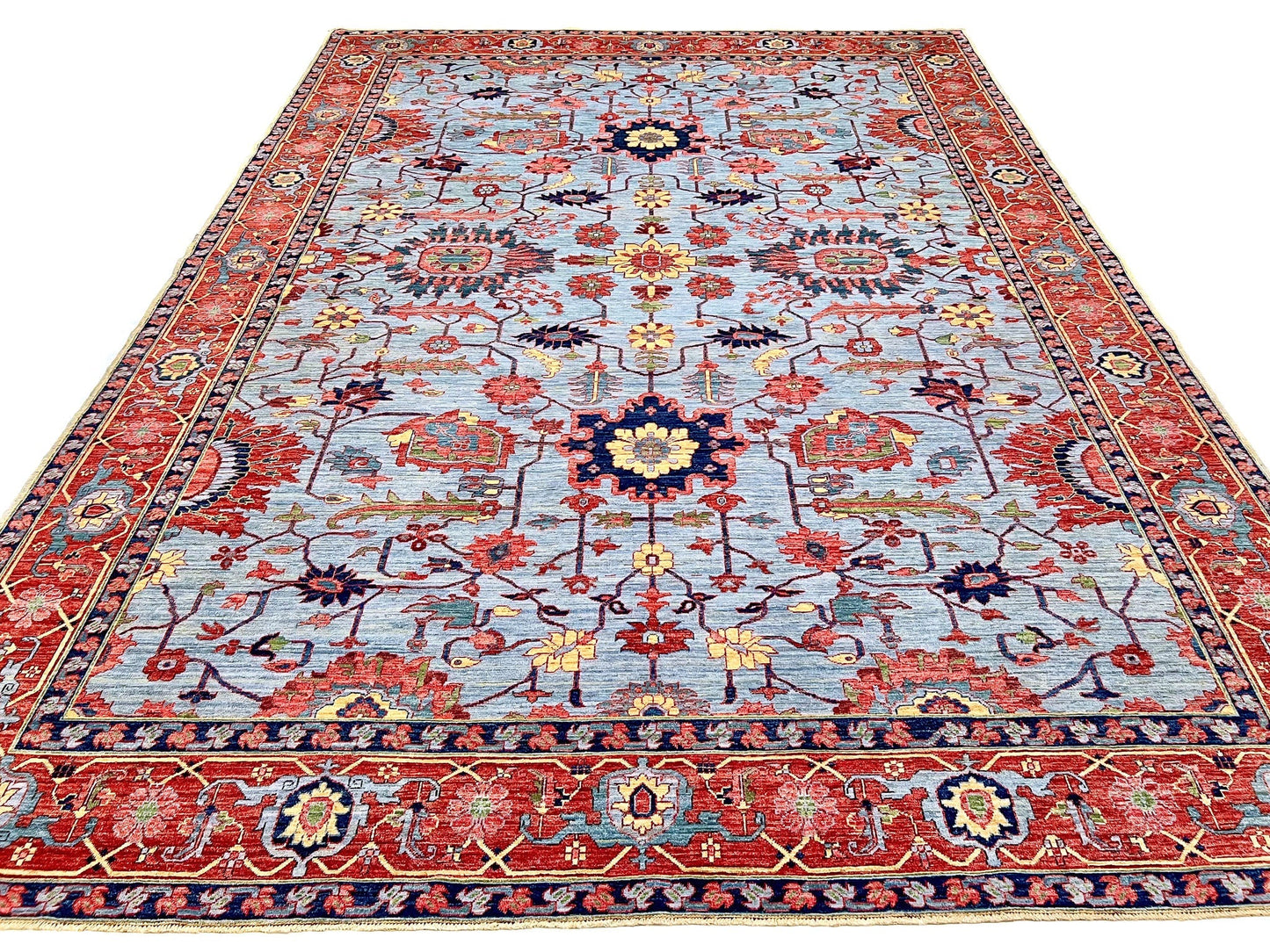 Afgahn Heriz (10'02"x14'00") lt.blue/red