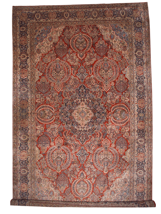 Antique Persian Kasvin (10'09"x17'08") red/navy