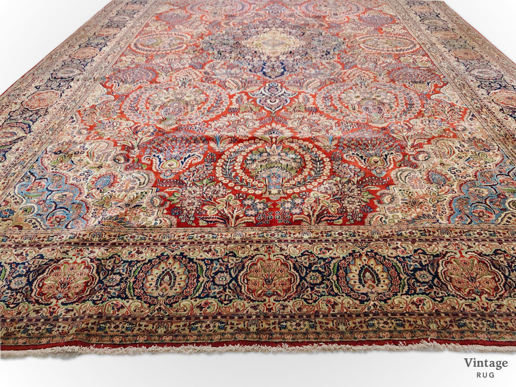 Antique Persian Kasvin (10'09"x17'08") red/navy