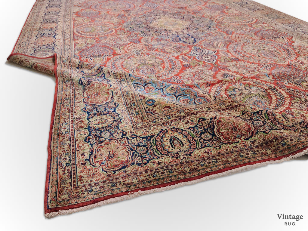 Antique Persian Kasvin (10'09"x17'08") red/navy