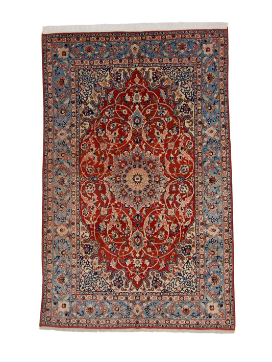 Vintage Persian Isfahan (4'11"x7'09") red/lt.blue