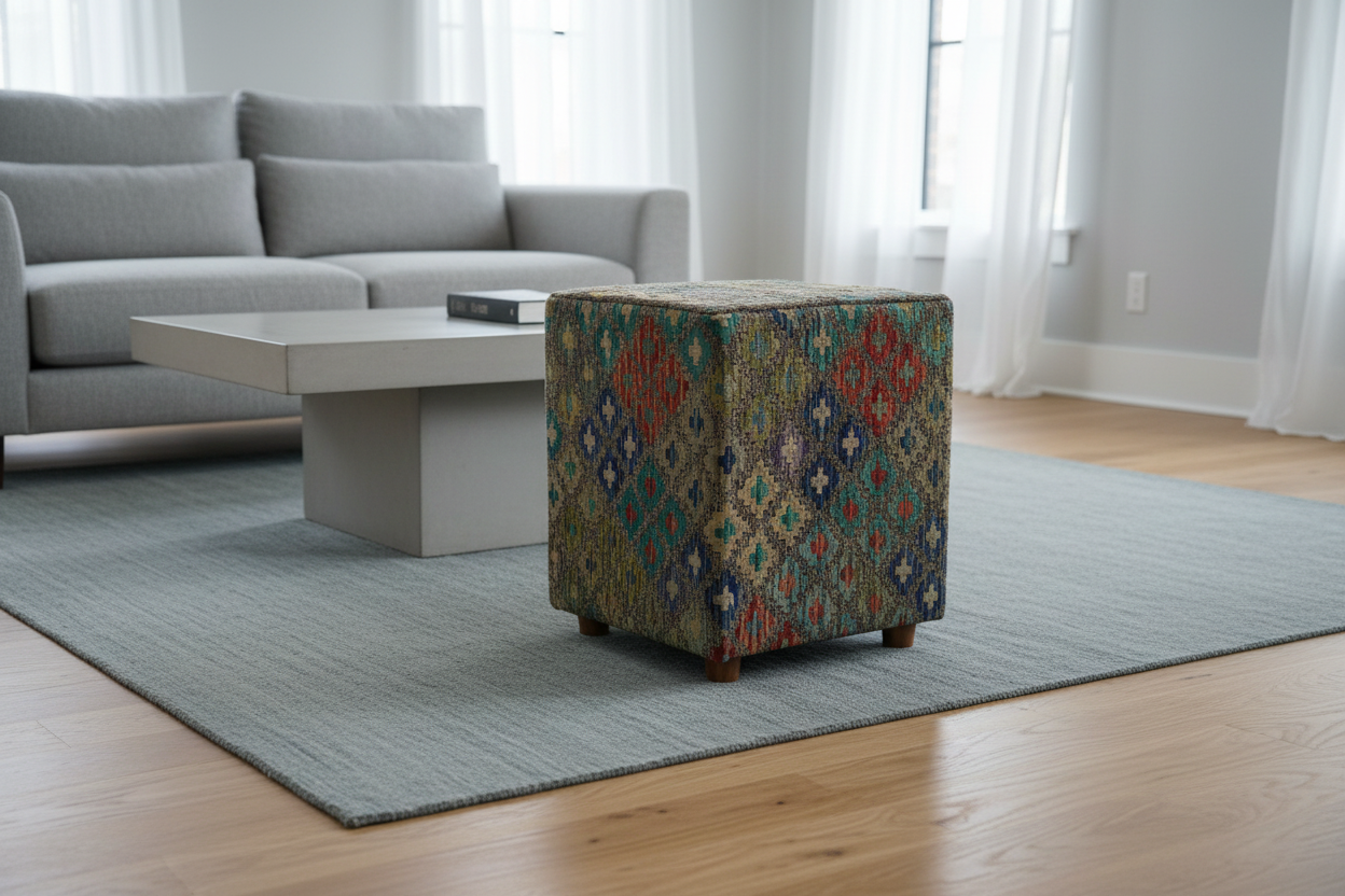 Kilim-Style Cube Ottoman