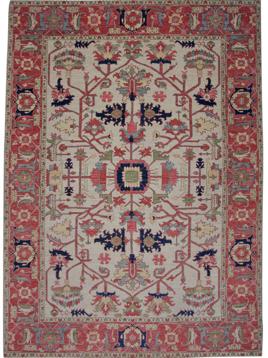 Afghan Heriz (10'03"x14'00") ivory/red
