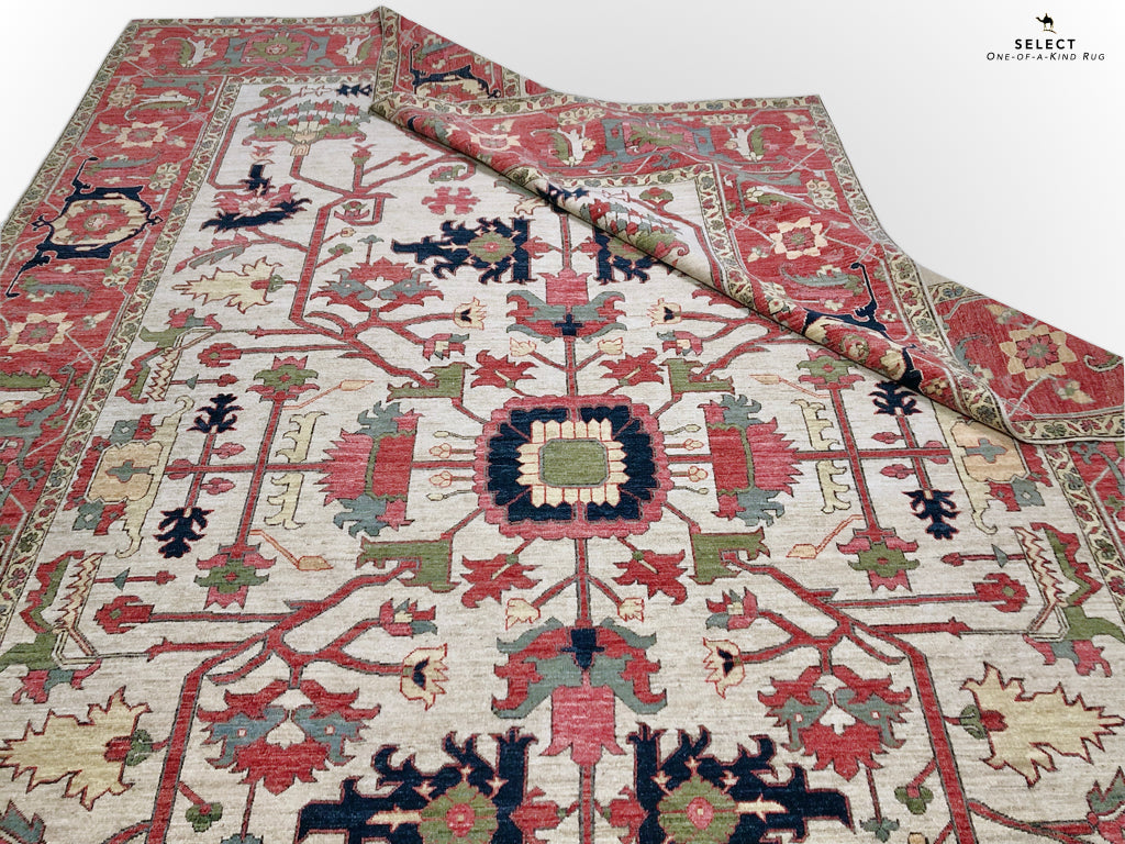 Afghan Heriz (10'03"x14'00") ivory/red