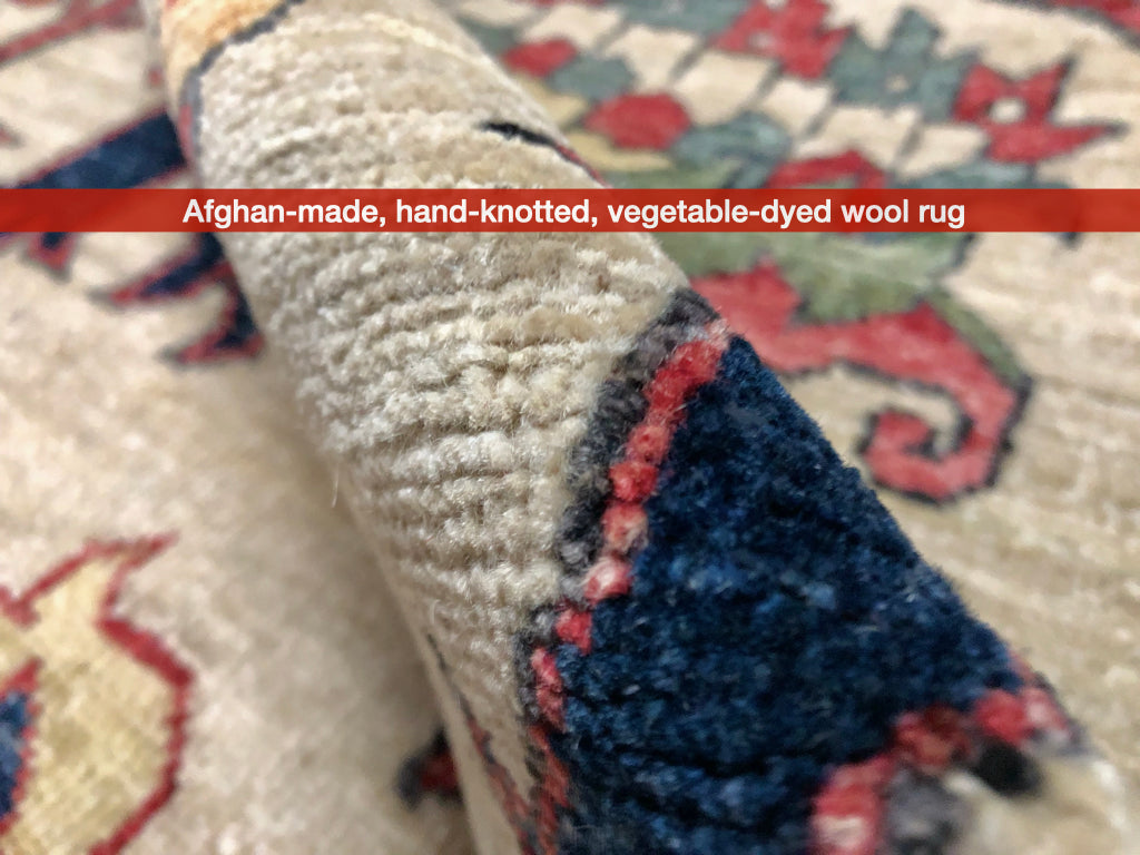 Afghan Heriz (10'03"x14'00") ivory/red