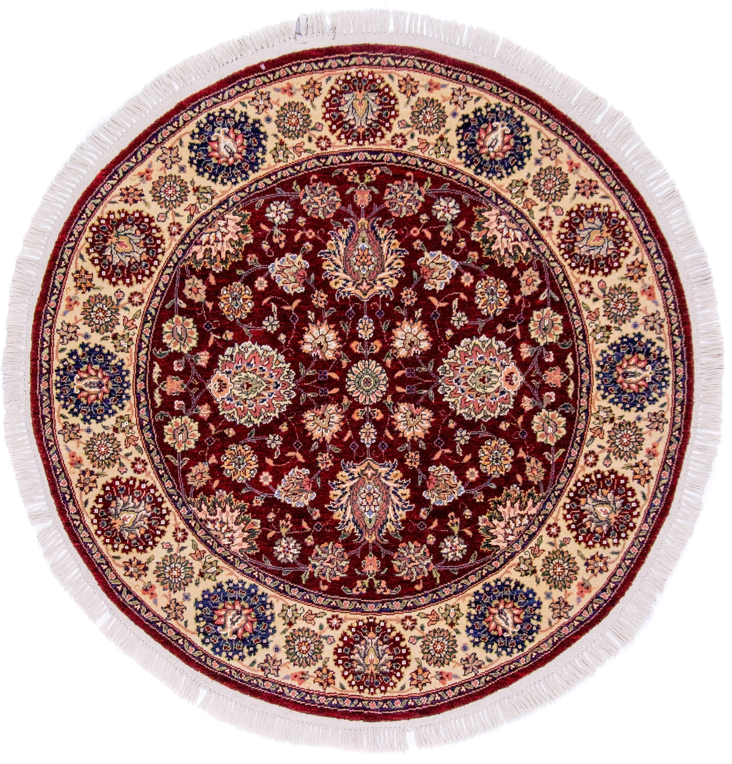Indo-Tabriz dkred/ivory 4' Round – Kirishian Rugs