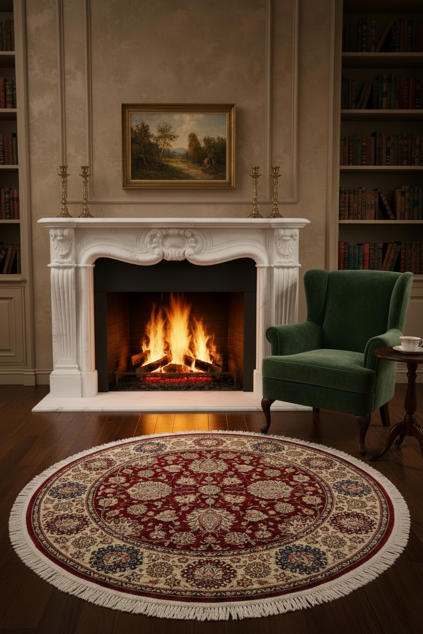 Indo-Tabriz dkred/ivory 4' Round