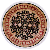 Indo-Tabriz Wool & Silk blk/dkred 4' round