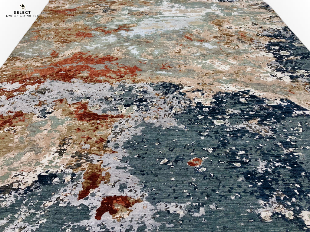 Textured Contemporary (7'11"x9'11") blue/rust