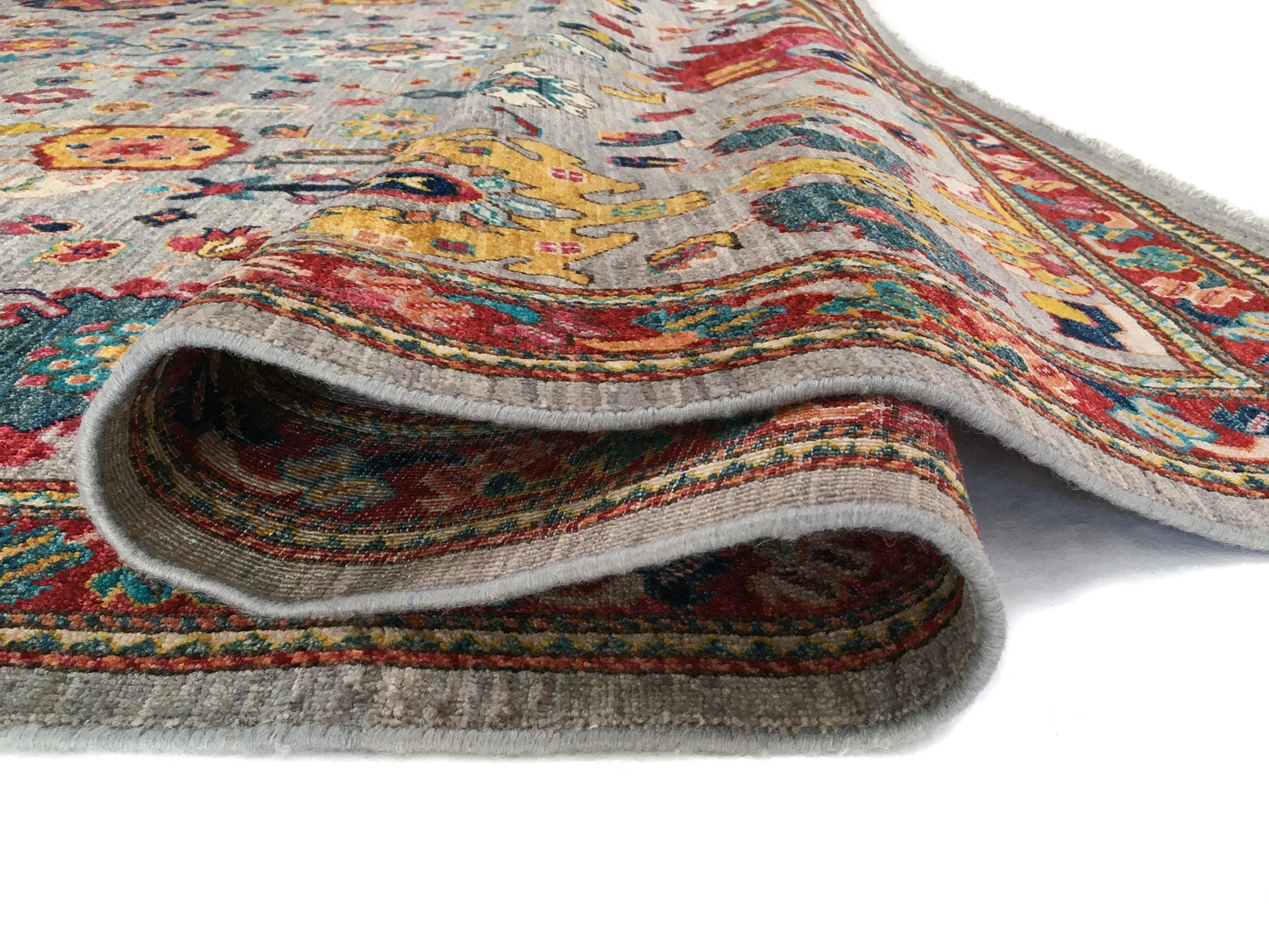 Afghan Oushak (8'11"x12'04") gray/jewel tones