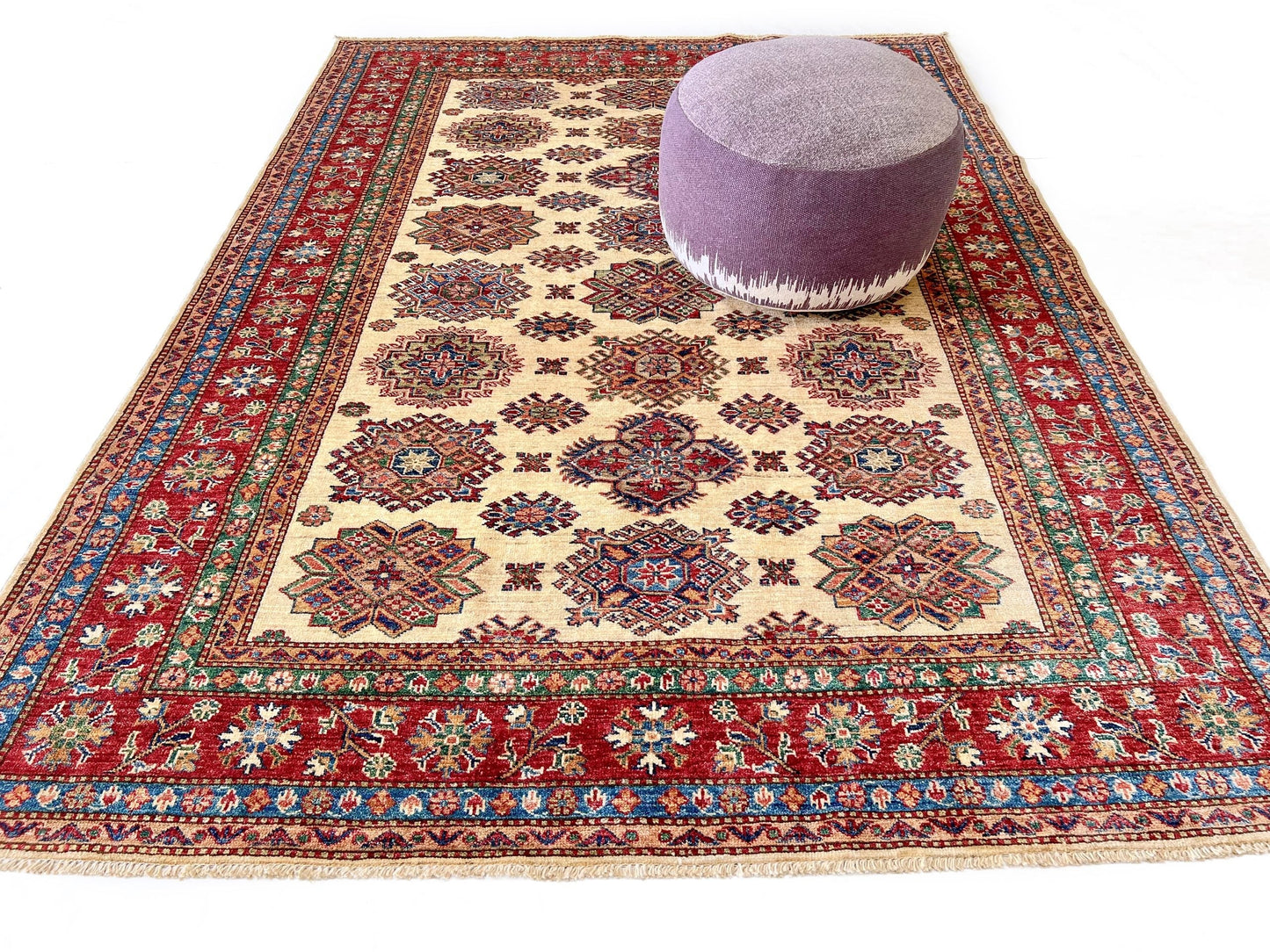 Super Kazak (5'07"x7'09") ivory/red