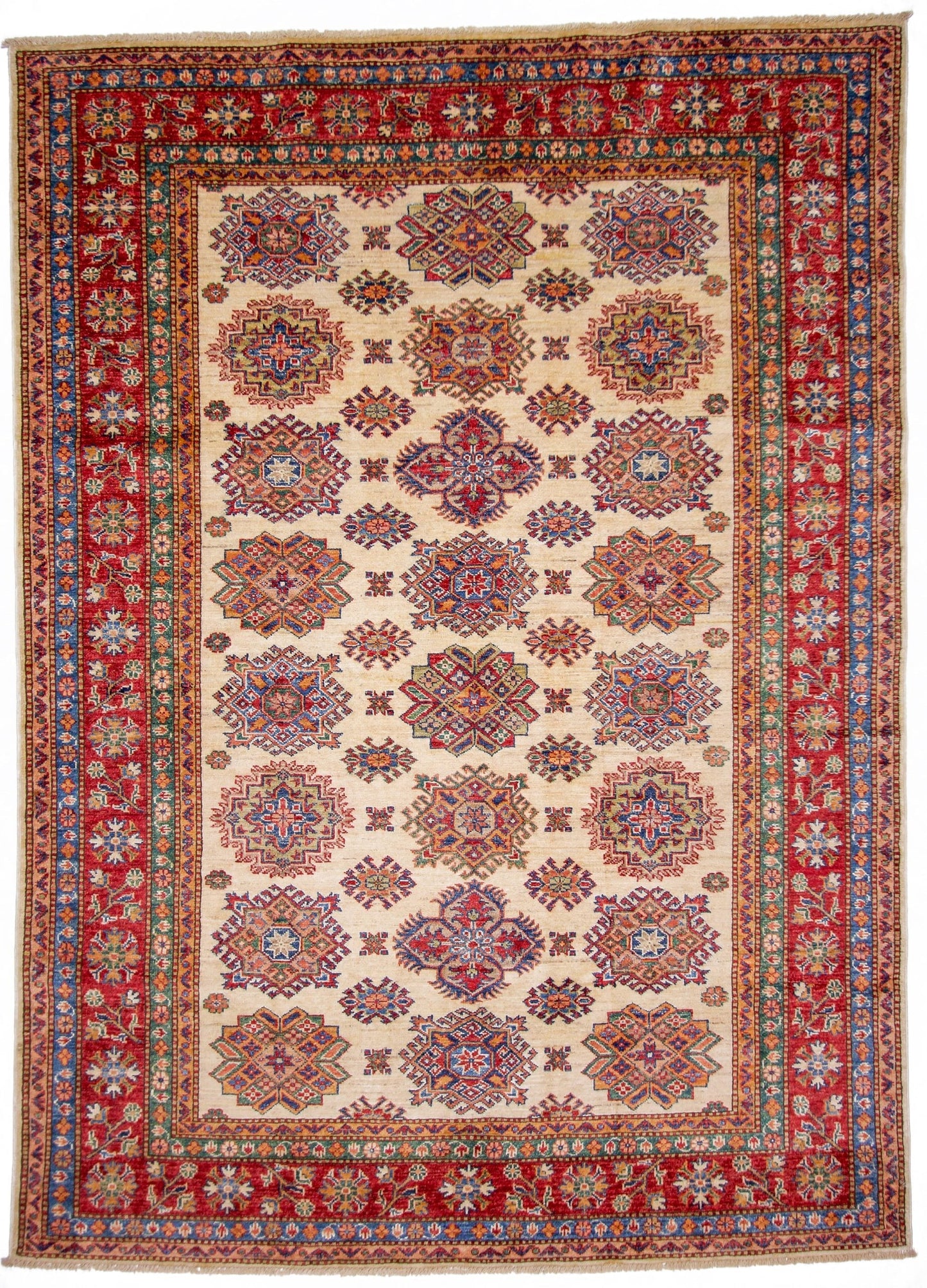 Super Kazak (5'07"x7'09") ivory/red
