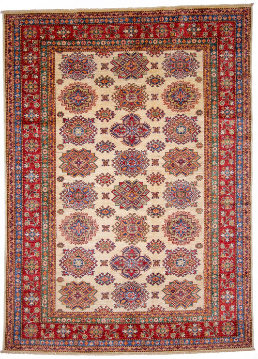 Super Kazak (5'07"x7'09") ivory/red