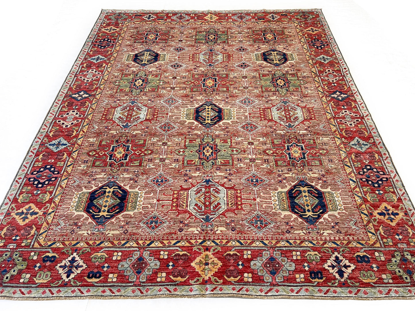 Afghan Karajeh (7'11"x9'08") brown/red