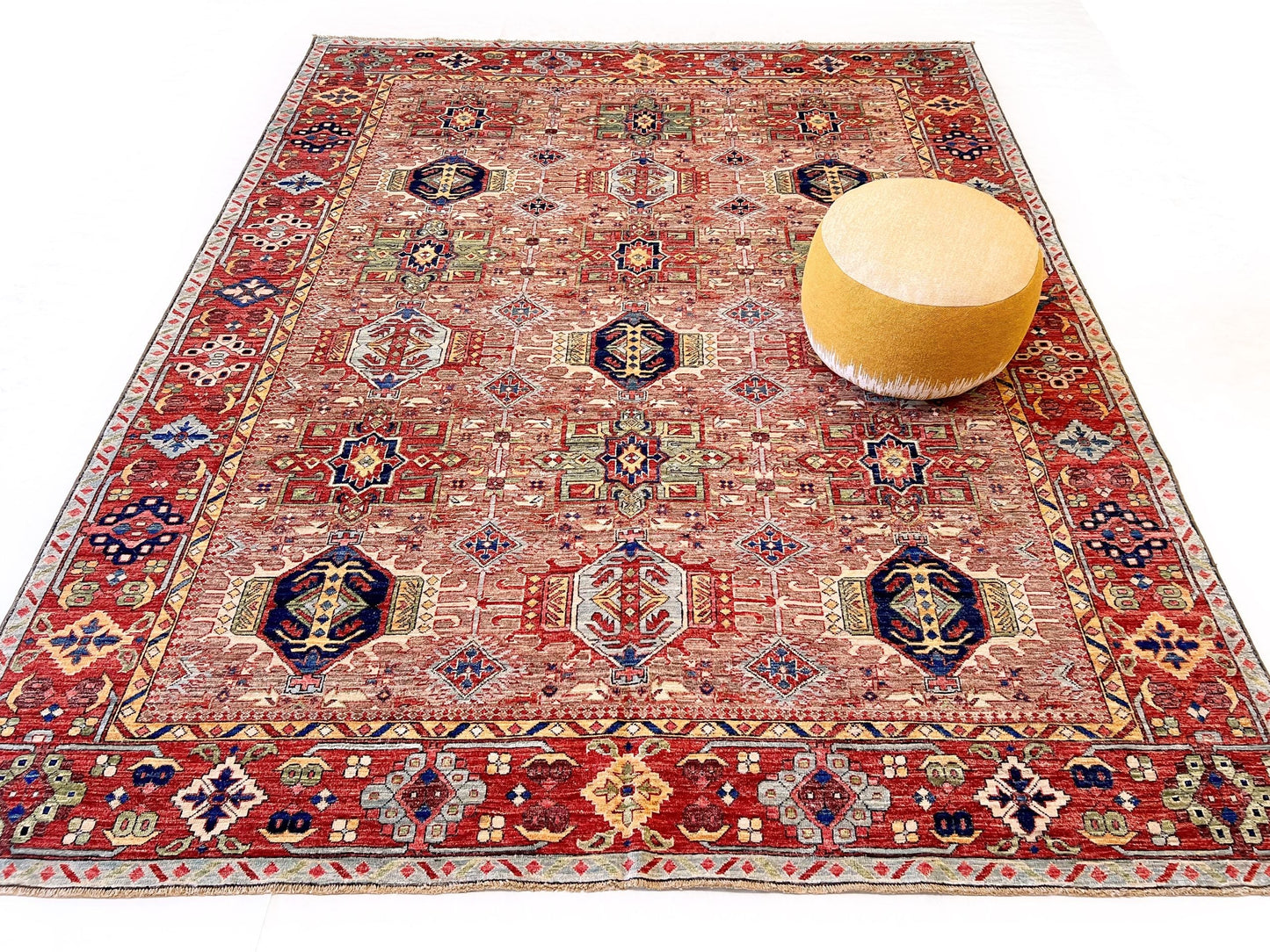 Afghan Karajeh (7'11"x9'08") brown/red