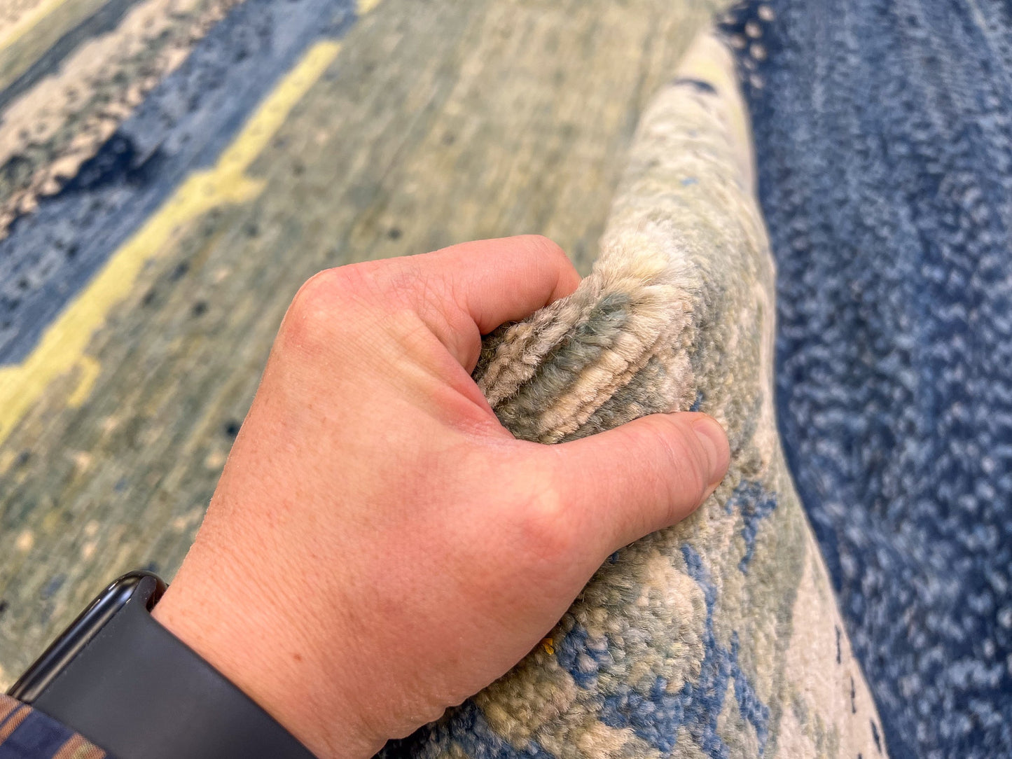 Modern Afghan Gabbeh (9'02"x12'01") blues/green