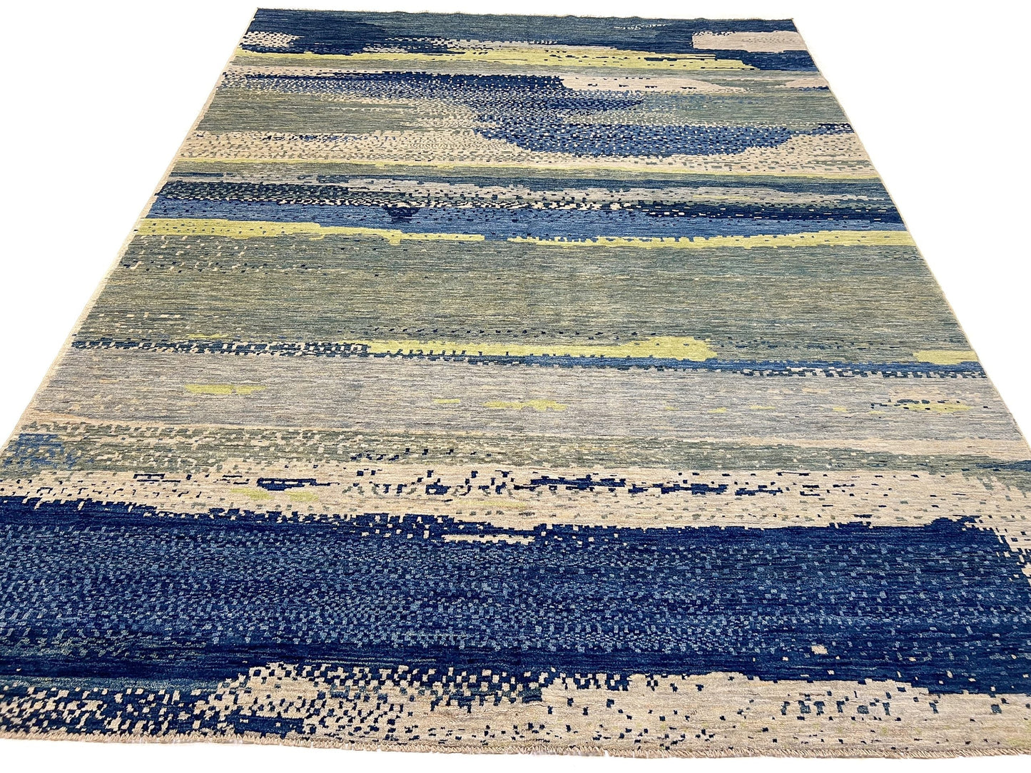 Modern Afghan Gabbeh (9'02"x12'01") blues/green